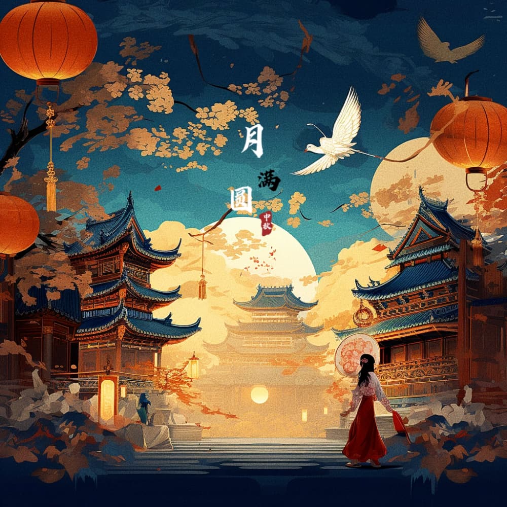 花好月圆中秋节的插画适合发朋友圈配图_5