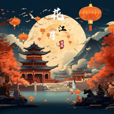 花好月圆中秋节的插画适合发朋友圈配图