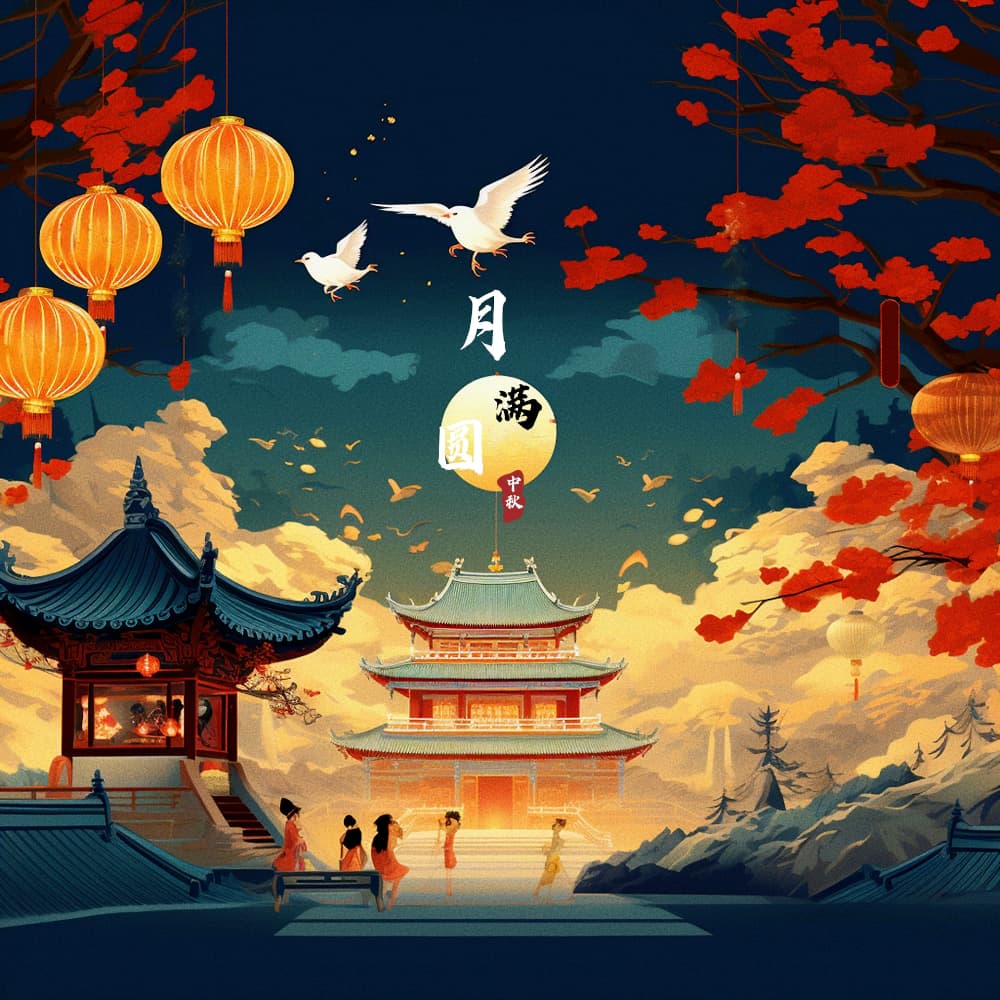 花好月圆中秋节的插画适合发朋友圈配图_8