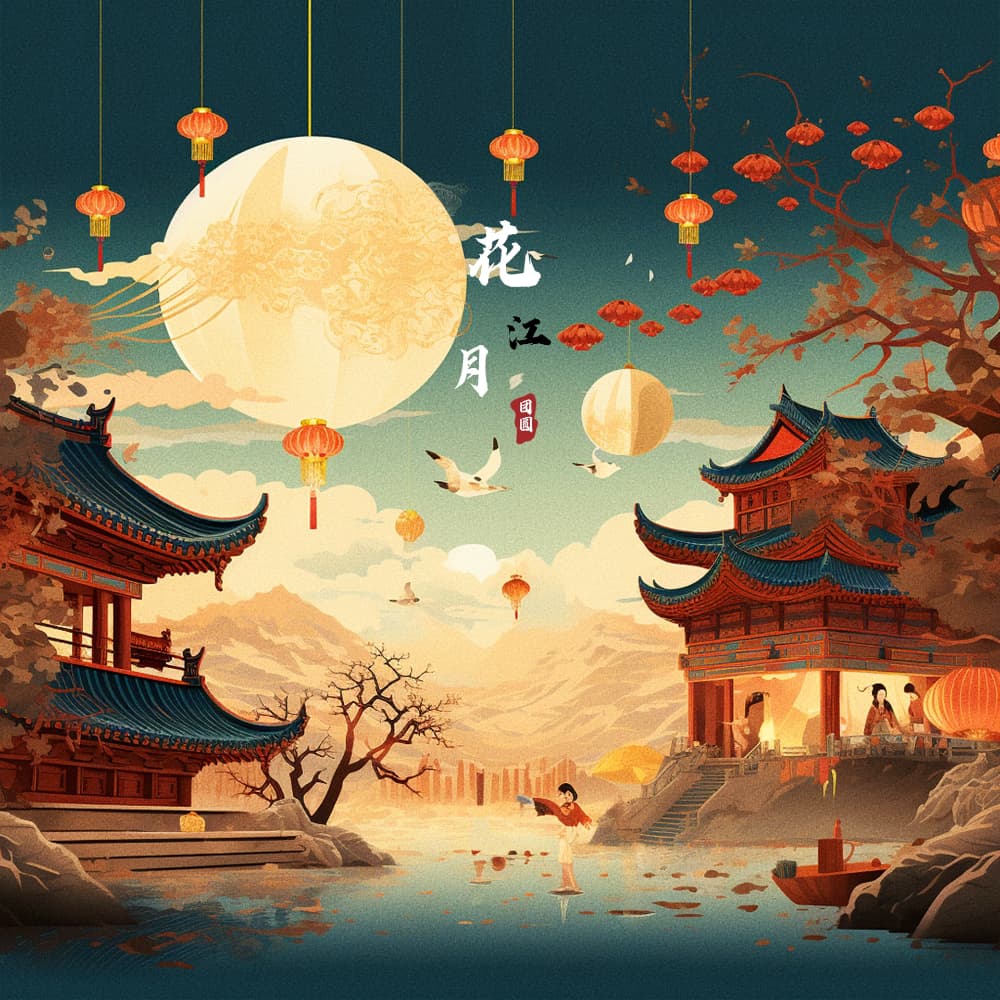 花好月圆中秋节的插画适合发朋友圈配图_9