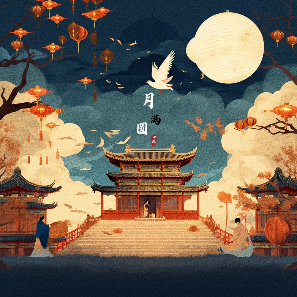 花好月圆中秋节的插画适合发朋友圈配图_10
