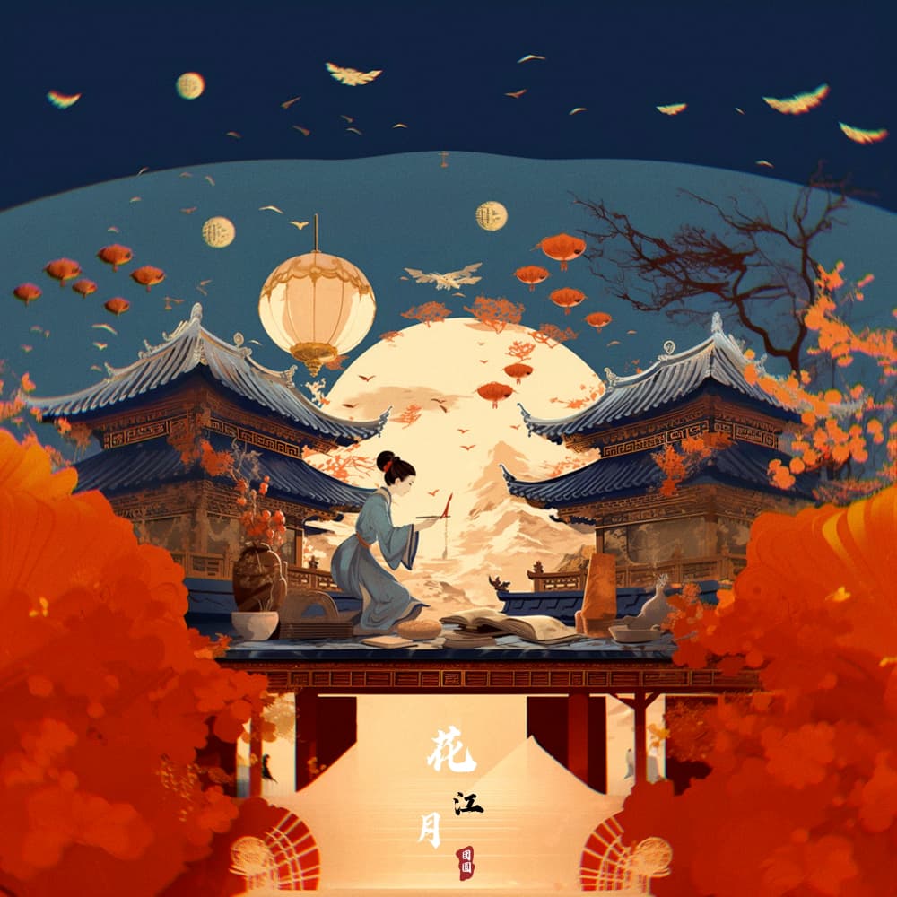 花好月圆中秋节的插画适合发朋友圈配图_11