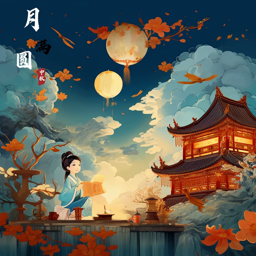 花好月圆中秋节的插画适合发朋友圈配图_12