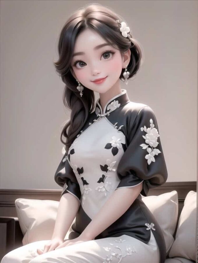 AI水墨旗袍女生头像 复古国风女人穿旗袍微信头像_16