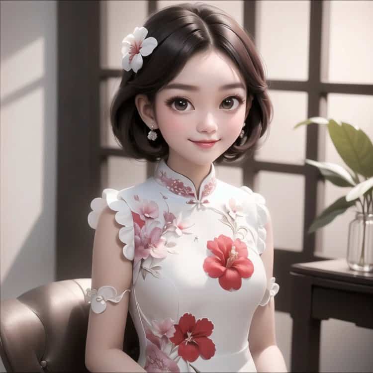 AI水墨旗袍女生头像 复古国风女人穿旗袍微信头像_7