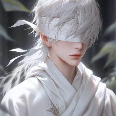 古风丝带遮眼白发男生头像 动漫唯美氛围感仙侠风纱布蒙眼男头