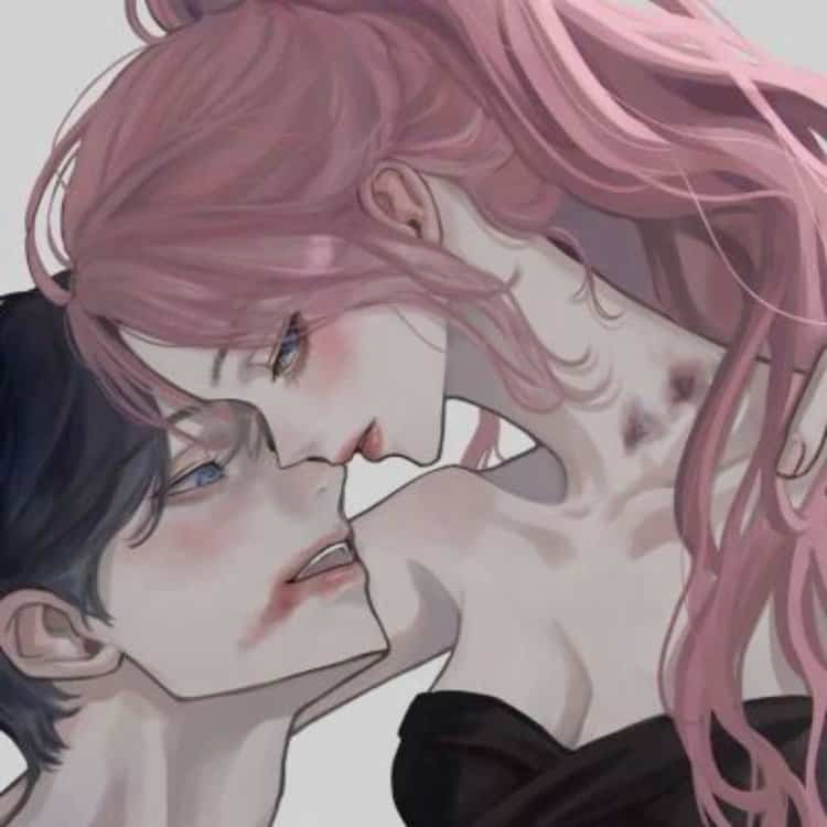 动漫看了脸红的禁欲系男女情头 超级撩人亲吻情侣头像_18