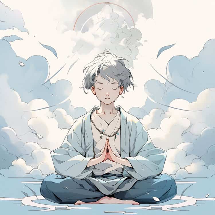 佛系灰白蓝色打坐男孩古风系列微信头像 酷帅动漫男生头像_12