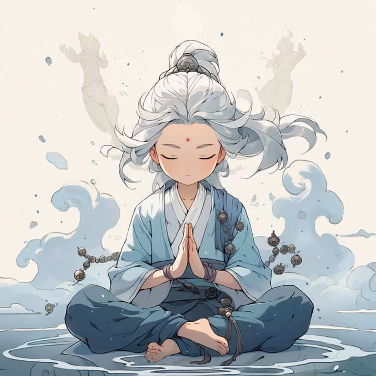 佛系灰白蓝色打坐男孩古风系列微信头像 酷帅动漫男生头像_15