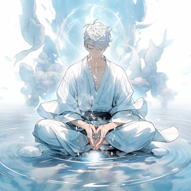 佛系灰白蓝色打坐男孩古风系列微信头像 酷帅动漫男生头像_16