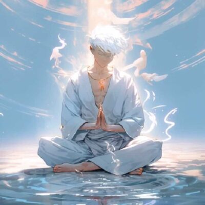 佛系灰白蓝色打坐男孩古风系列微信头像 酷帅动漫男生头像