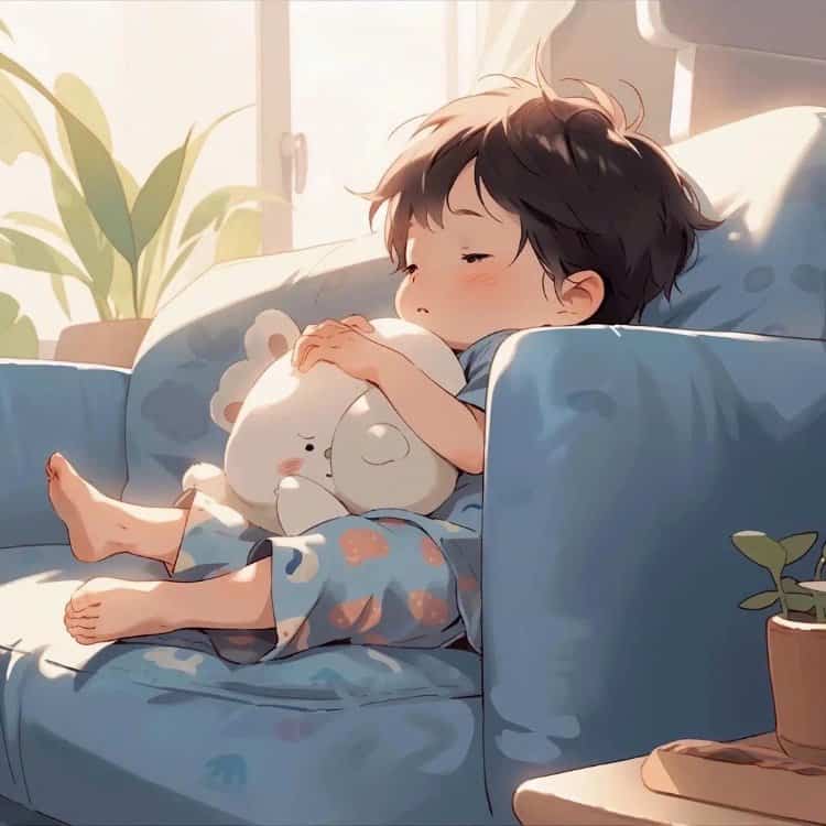 男孩女孩躺沙发吃喝睡躺平摆烂微信头像 葛优躺慵懒卡通头像_3