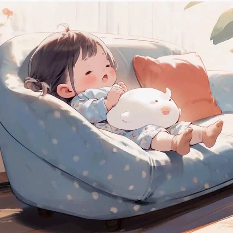 男孩女孩躺沙发吃喝睡躺平摆烂微信头像 葛优躺慵懒卡通头像_10