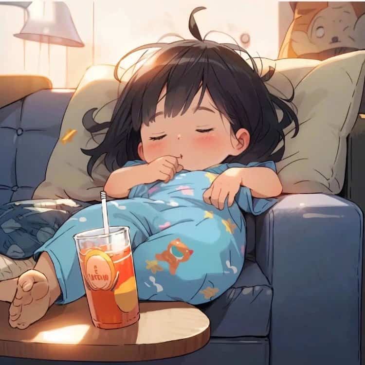 男孩女孩躺沙发吃喝睡躺平摆烂微信头像 葛优躺慵懒卡通头像_12