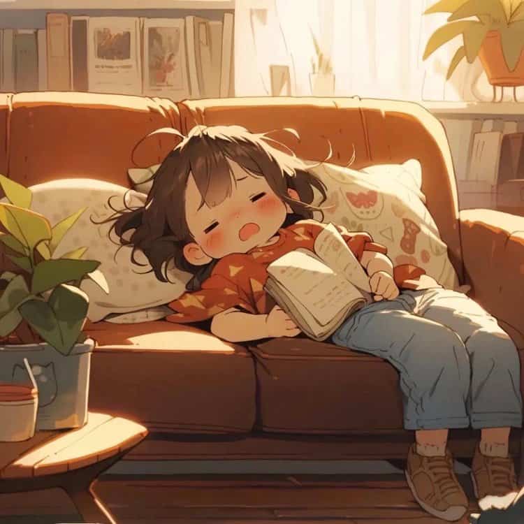男孩女孩躺沙发吃喝睡躺平摆烂微信头像 葛优躺慵懒卡通头像_13