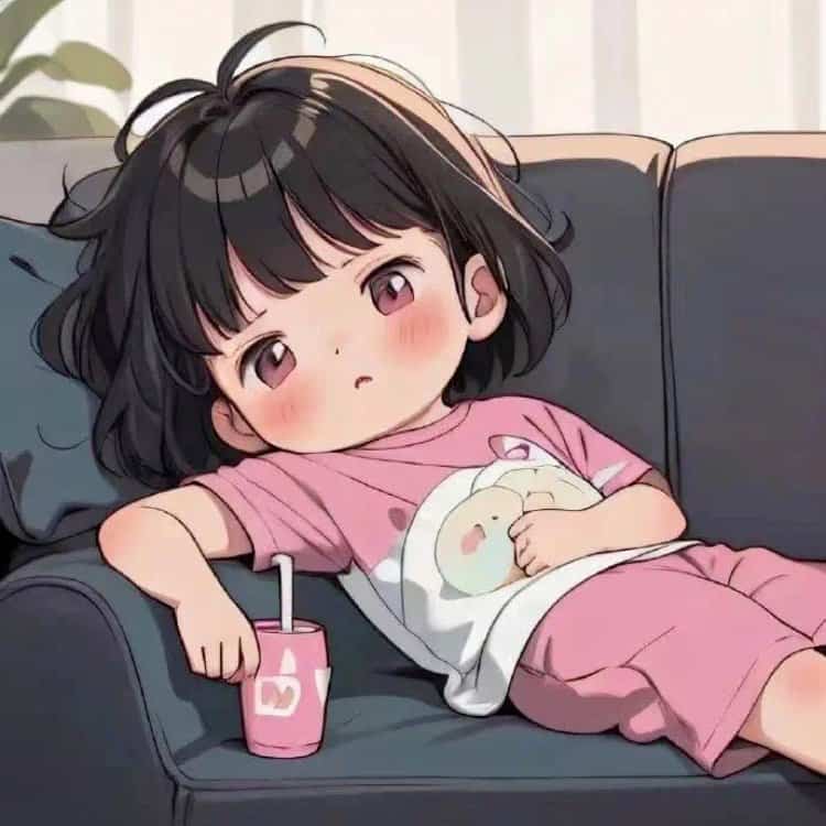 男孩女孩躺沙发吃喝睡躺平摆烂微信头像 葛优躺慵懒卡通头像_16