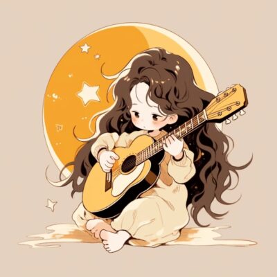 男女弹吉他治愈系可爱情头,文艺青年卡通头像