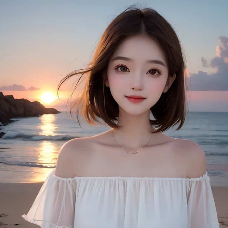 海边黄昏夕阳下的女生头像 AI唯美氛围感三十多岁微信女头_3