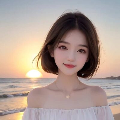 海边黄昏夕阳下的女生头像 AI唯美氛围感三十多岁微信女头