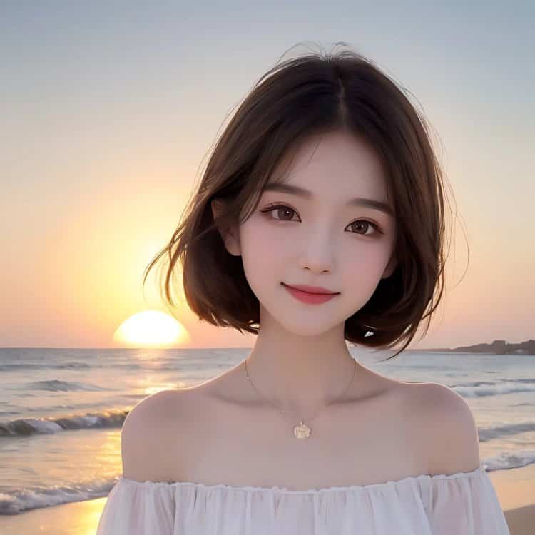 海边黄昏夕阳下的女生头像 AI唯美氛围感三十多岁微信女头_4