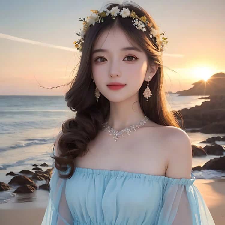 海边黄昏夕阳下的女生头像 AI唯美氛围感三十多岁微信女头_12