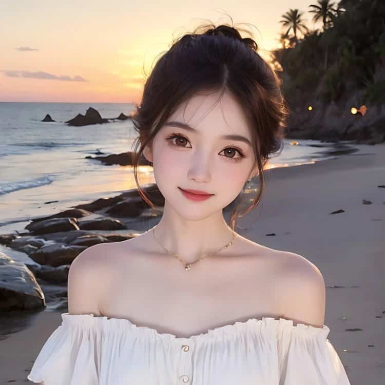 海边黄昏夕阳下的女生头像 AI唯美氛围感三十多岁微信女头_15
