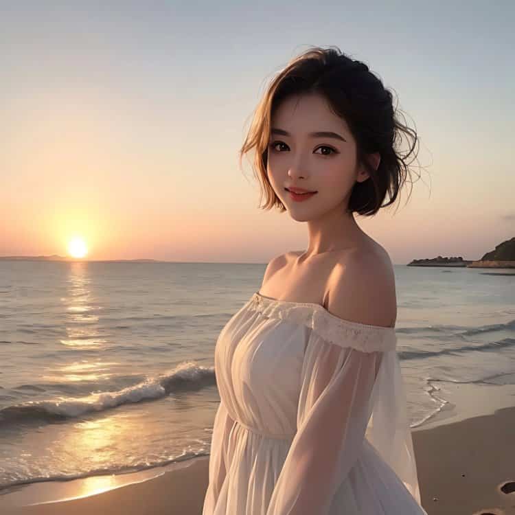 海边黄昏夕阳下的女生头像 AI唯美氛围感三十多岁微信女头_17