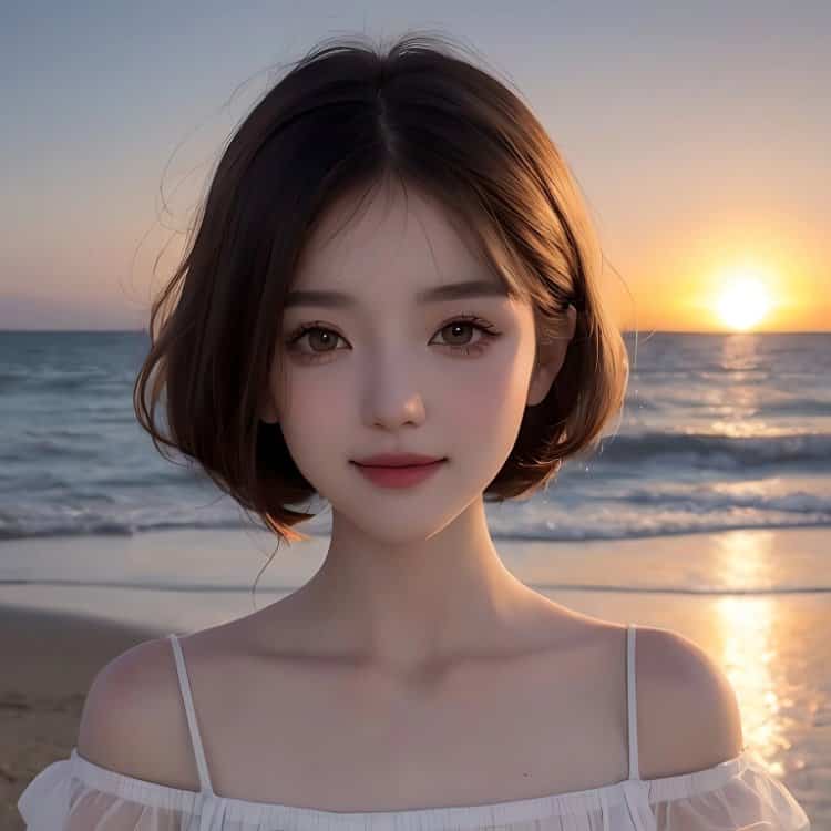 海边黄昏夕阳下的女生头像 AI唯美氛围感三十多岁微信女头_18