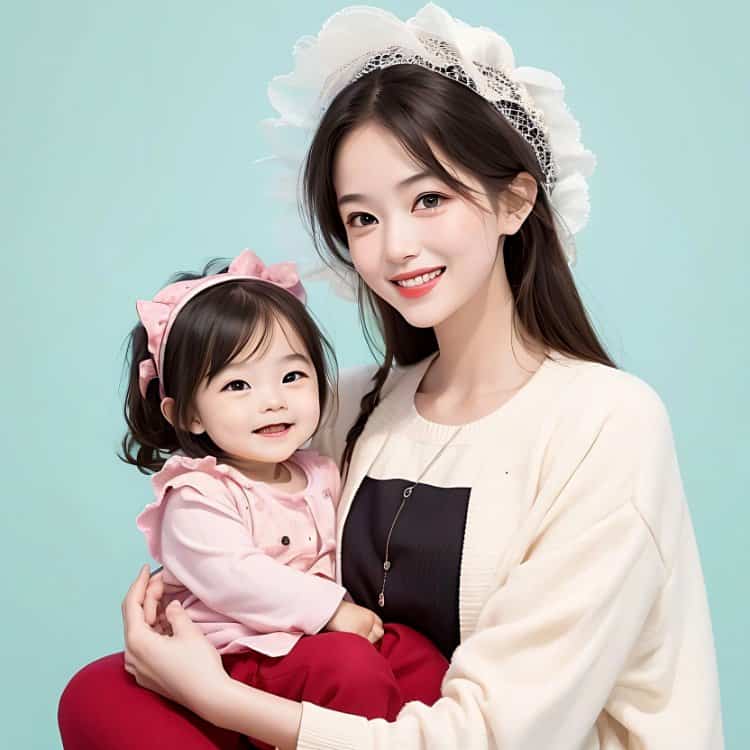 漂亮妈妈和女儿微信亲子头像 AI卡通母女高清头像_2