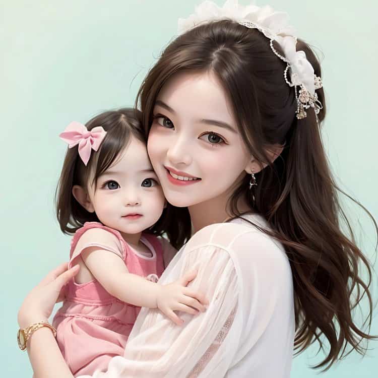 漂亮妈妈和女儿微信亲子头像 AI卡通母女高清头像_3