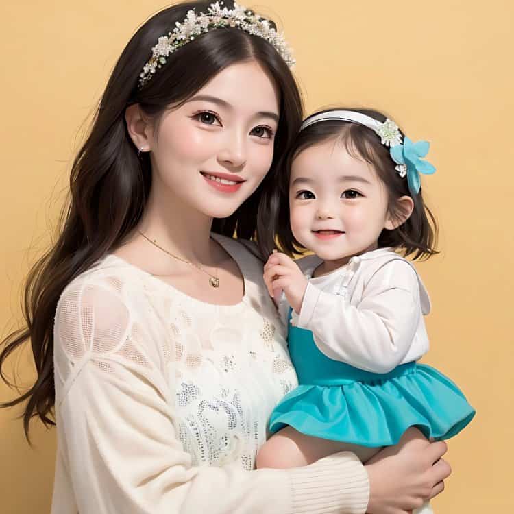 漂亮妈妈和女儿微信亲子头像 AI卡通母女高清头像_4