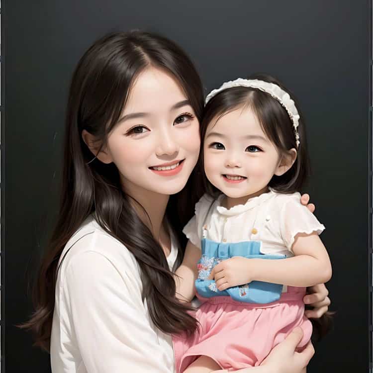 漂亮妈妈和女儿微信亲子头像 AI卡通母女高清头像_5