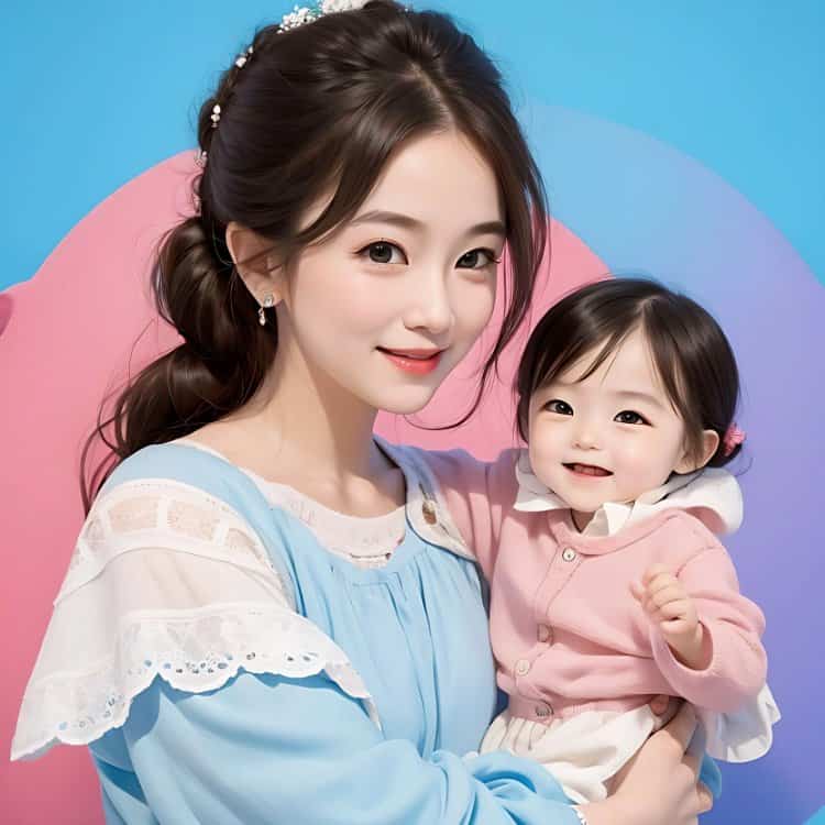 漂亮妈妈和女儿微信亲子头像 AI卡通母女高清头像_6