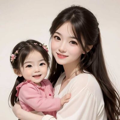 漂亮妈妈和女儿微信亲子头像 AI卡通母女高清头像