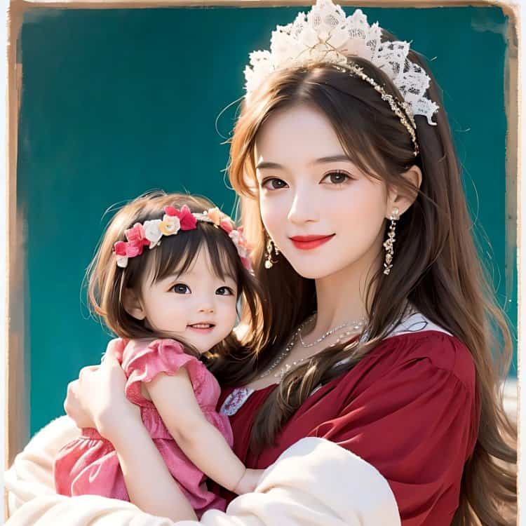 漂亮妈妈和女儿微信亲子头像 AI卡通母女高清头像_10