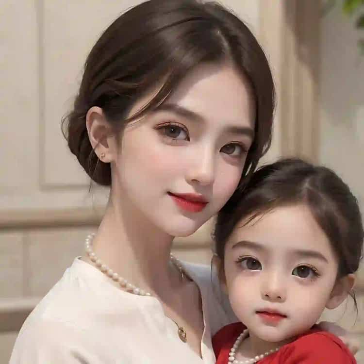 漂亮妈妈和女儿微信亲子头像 AI卡通母女高清头像_12