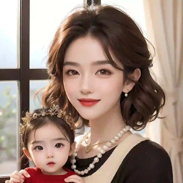 漂亮妈妈和女儿微信亲子头像 AI卡通母女高清头像_13