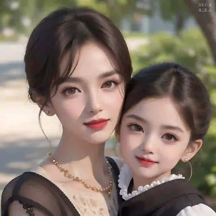 漂亮妈妈和女儿微信亲子头像 AI卡通母女高清头像_16