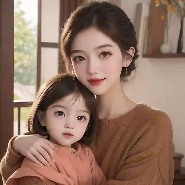 漂亮妈妈和女儿微信亲子头像 AI卡通母女高清头像_17