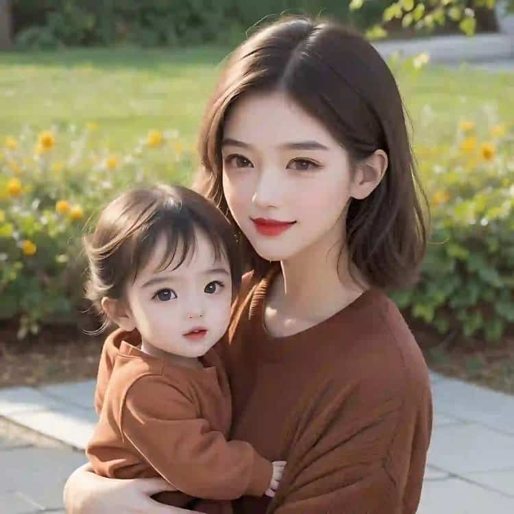 漂亮妈妈和女儿微信亲子头像 AI卡通母女高清头像_18