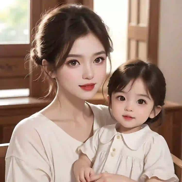 漂亮妈妈和女儿微信亲子头像 AI卡通母女高清头像_20