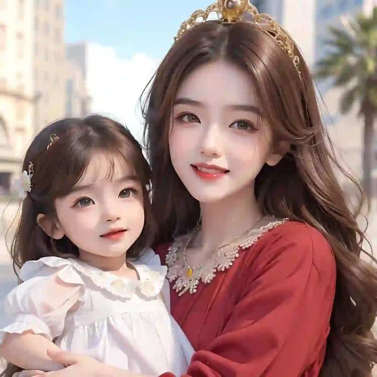 漂亮妈妈和女儿微信亲子头像 AI卡通母女高清头像_21