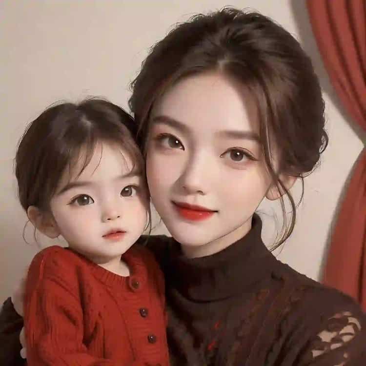 漂亮妈妈和女儿微信亲子头像 AI卡通母女高清头像_22