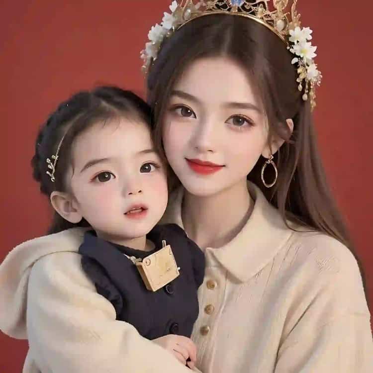 漂亮妈妈和女儿微信亲子头像 AI卡通母女高清头像_23