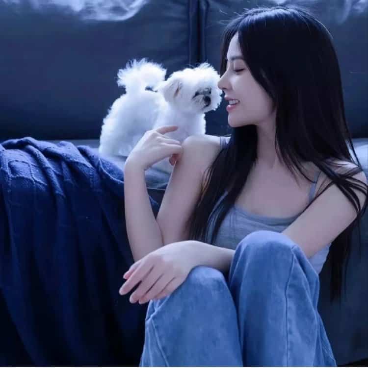美女和狗狗可爱合照微信头像 宠物系列女头_17