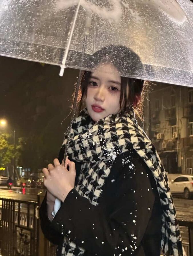 雪地里撑伞的女孩微信头像 适合寒冷冬天的雪景孤独感真人女头_3