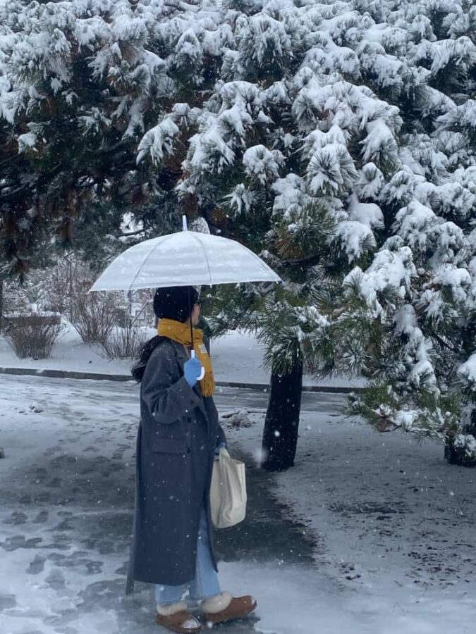 雪地里撑伞的女孩微信头像 适合寒冷冬天的雪景孤独感真人女头_6