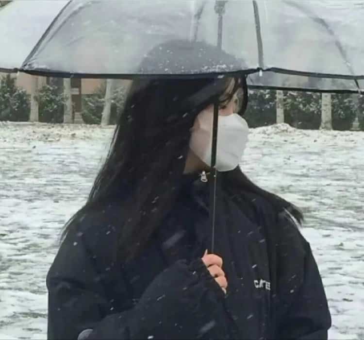 雪地里撑伞的女孩微信头像 适合寒冷冬天的雪景孤独感真人女头_12