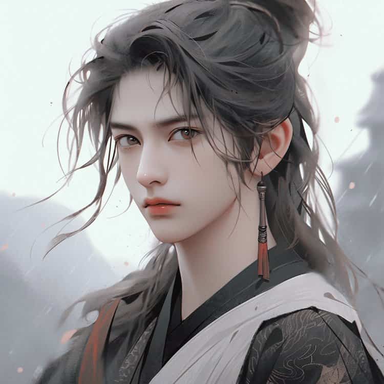 一眼就沦陷的古风长发男生头像 AI动漫唯美含情脉脉男头_2
