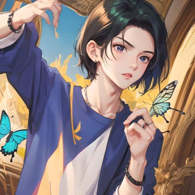 高级氛围感斯文败类蝴蝶男生头像 AI绘画干净简单的动漫男头_2